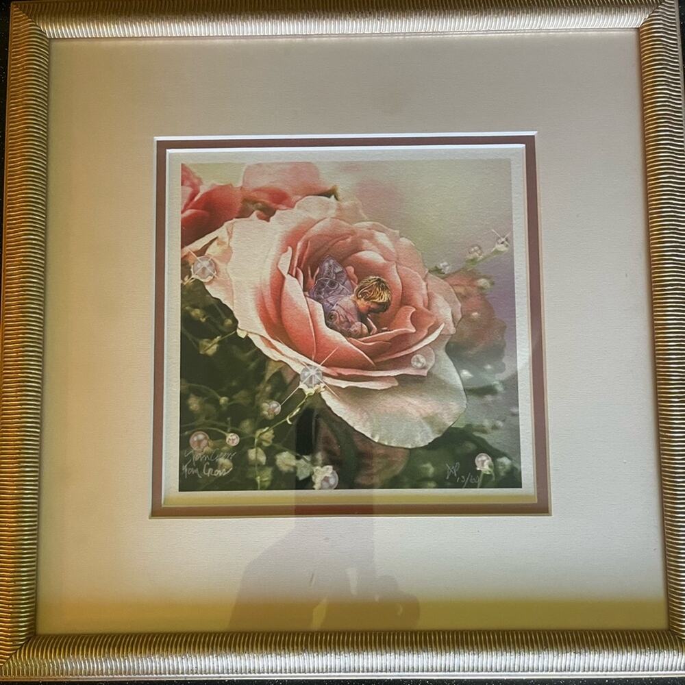 Tom Cross Signed Numbered Artist Proof June Pearls and Roses Fairy Giclée Framed